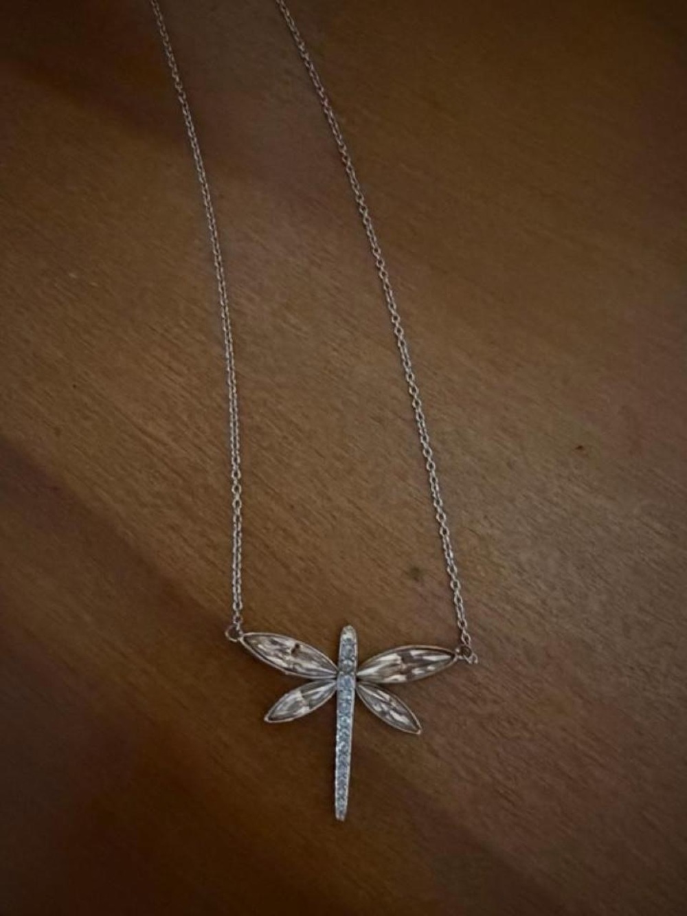 Sterling Silver Dragonfly Pendant Necklace with Clear Stones